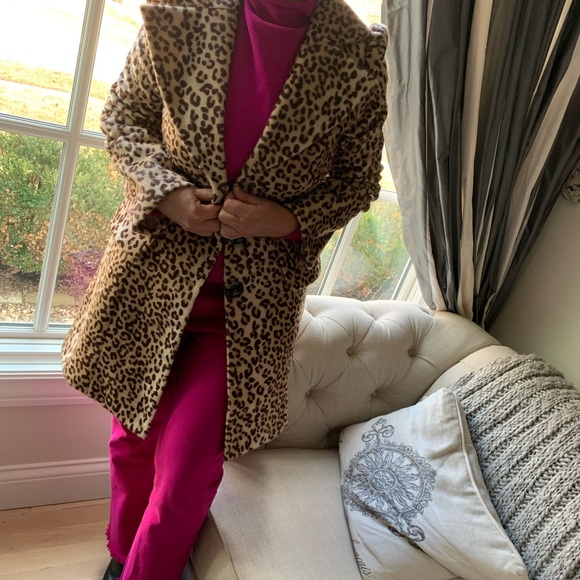Faux Fur 🖤🤎 Leopard Animal Print Coat Vintage Look Super Chic Collar Mob Wife - Picture 5 of 16